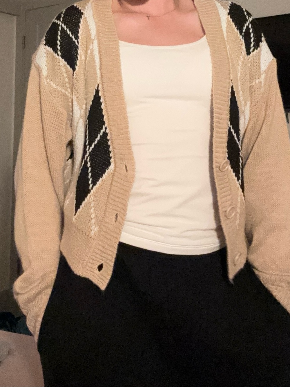 Forever 21 Beige Argyle Button-Front Cardigan